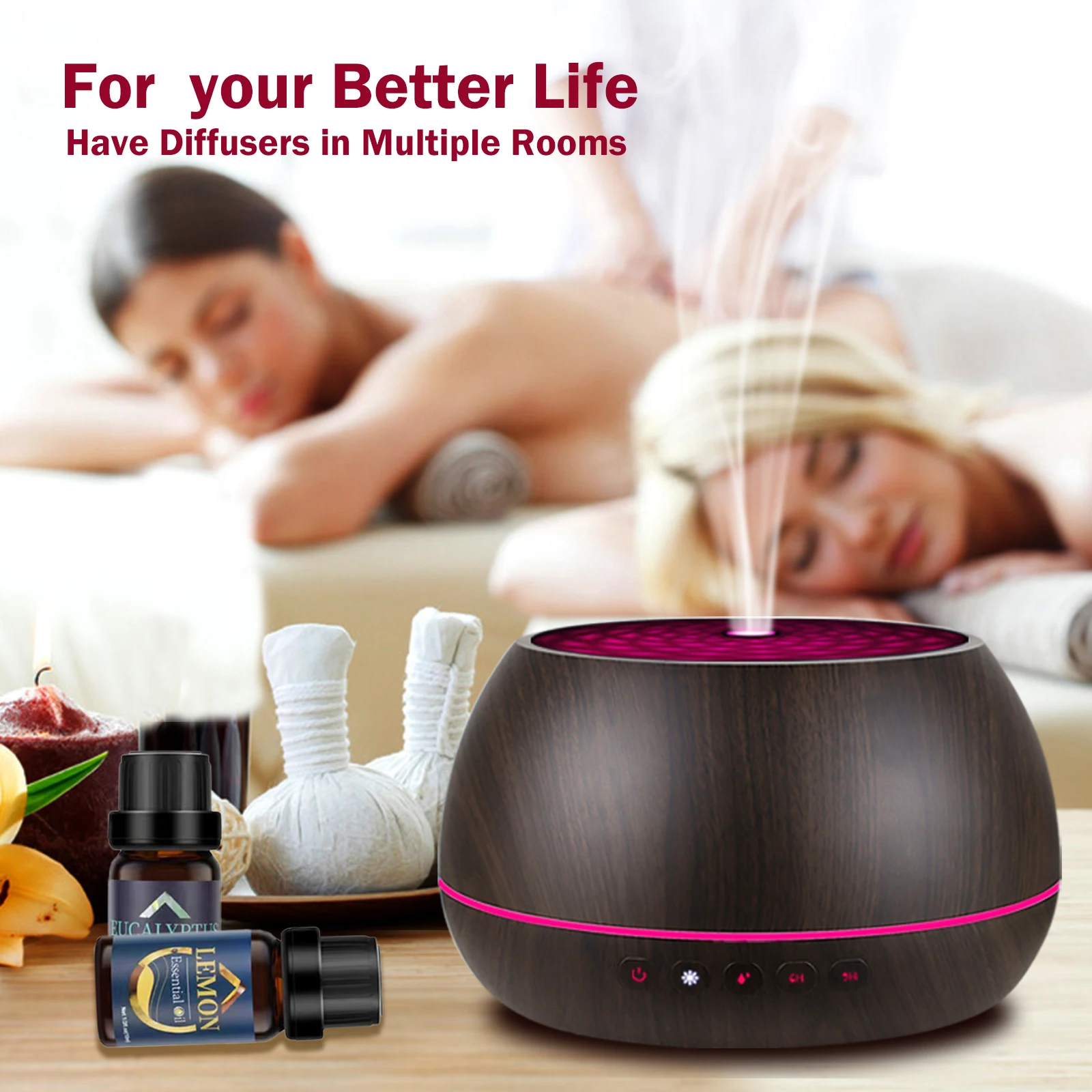 1000ML Black Aroma Diffusers With bluetooth Speaker for Essential Oil Large  Room,Aromatherapy Diffuser Humidifier