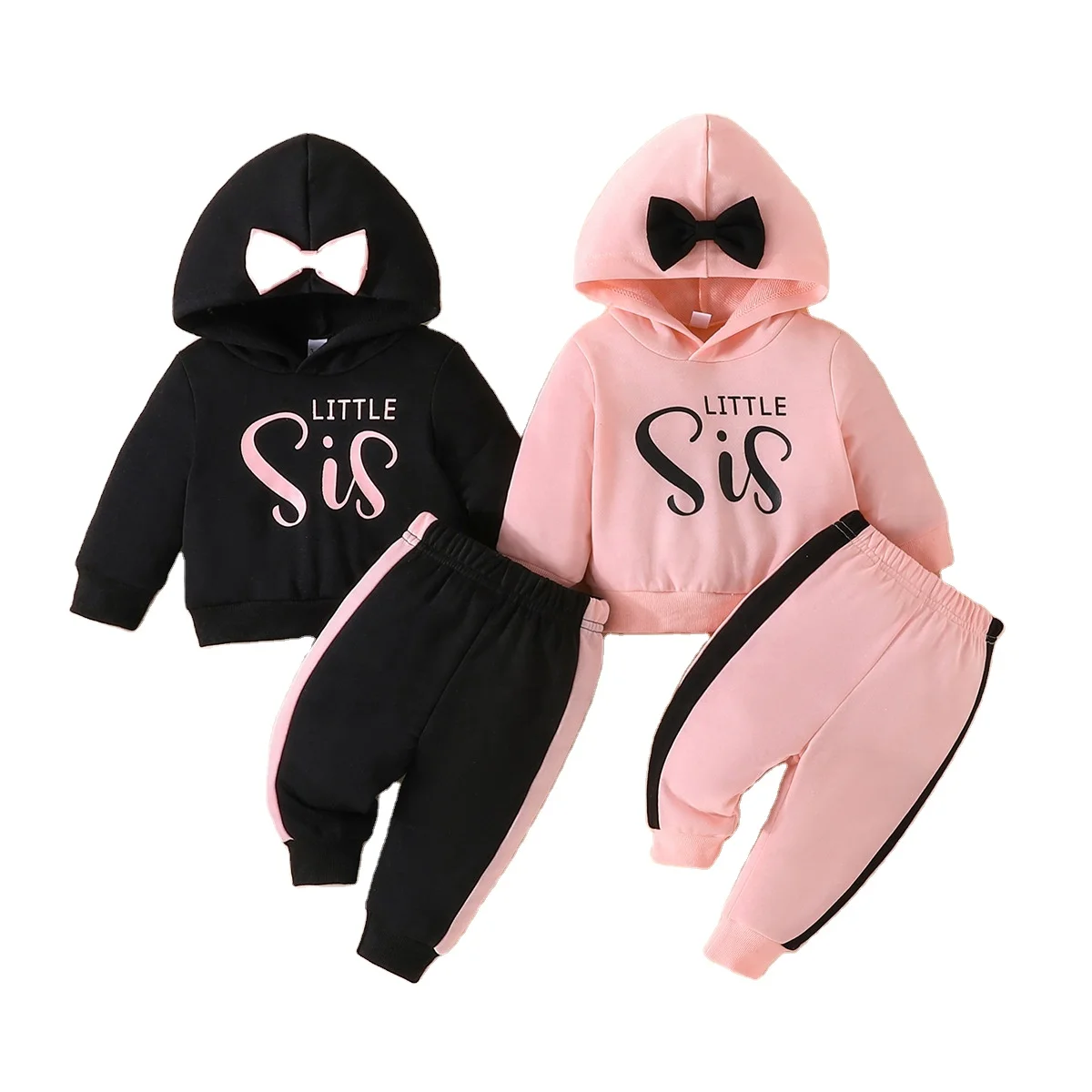 2023 Spring Autumn Infant Clothing Sets Long Sleeve Letter Print Hoodie Patchwork Pants 2 Pieces Baby Clothes for Girls