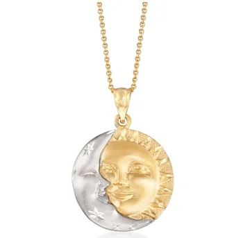 925 Sterling Silver Unisex Minimalist Hammered Moon and Sun Face Pendant Necklaces Women Men Jewelry Friendship Gold Pendant