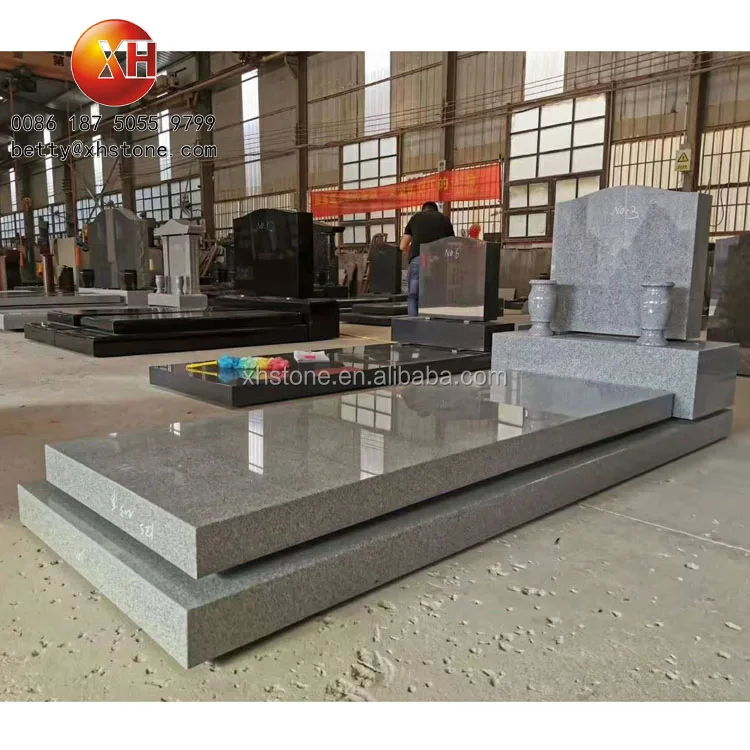 American Style High Polished Grey and Black Marble Stone Monument New Design Double People Tombstone and Double Gravestone