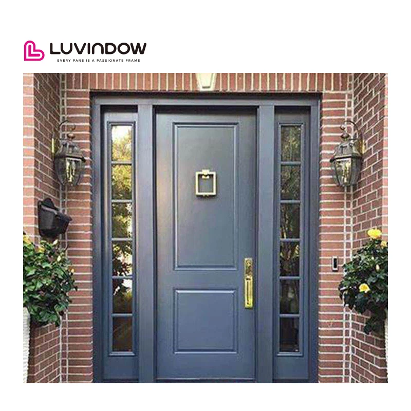 Luvindow Factory Directly Thermal Break Low-E Powder Coated Black Solid Wood Entry Front Doors