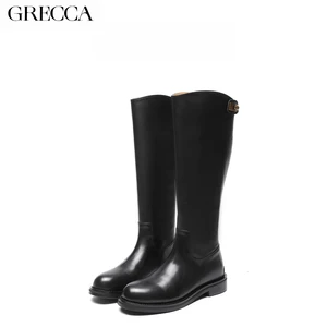 Women's Black Leather Western Knee-High Boots Genuine Leather Side Zipper Closure Elegant Design for Daily/Office/Party