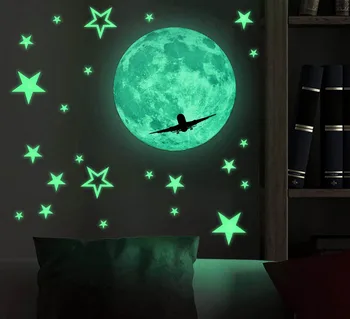 custom kids room night glow in the dark luminous house wall ceiling modern decoration star moon sticker glowing 3d number decal