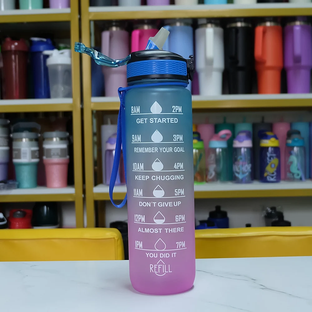 Custom Logo Bpa Free Motivational Water Bottle Plastic 1l / 32oz Sports