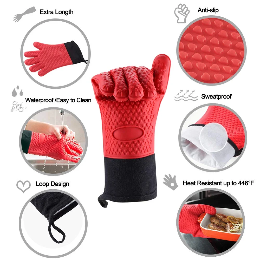 Custom Wholesale Silicone Heat-Resistant Gloves Cooking BBQ Cotton Kitchen Microwave Mittens Oven Glove Heat Resistant Gloves manufacture