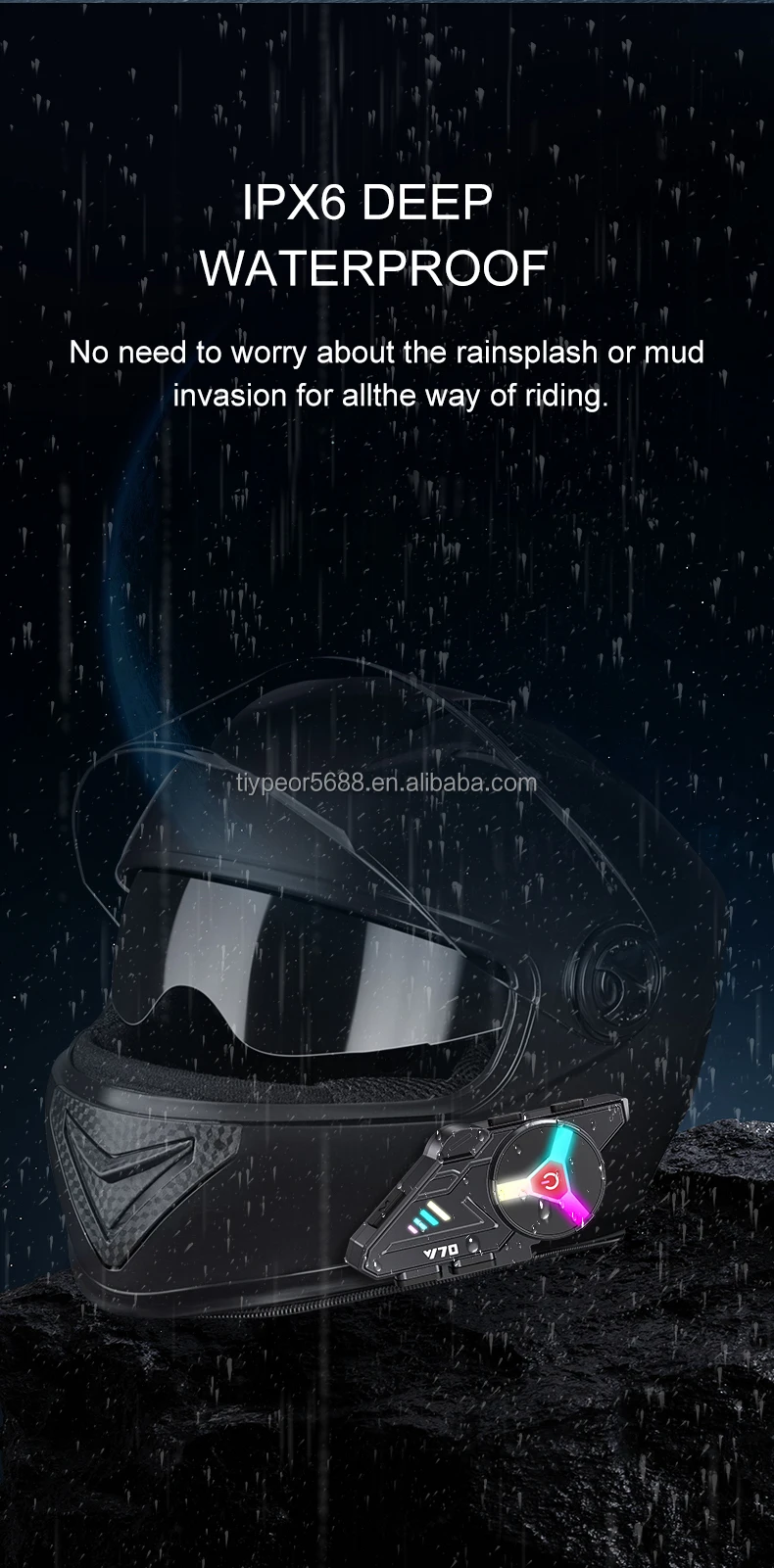 product tiypeor long standby rgb light effect waterproof wide call range motorcycle helmet earphone with half face motorcycle helmet-4