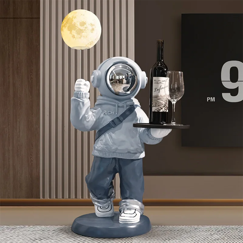 Astronaut Floor Figurine Side Table Moon Lamp Modern Futuristic Home Decor Living Room Creative Functional Ornament