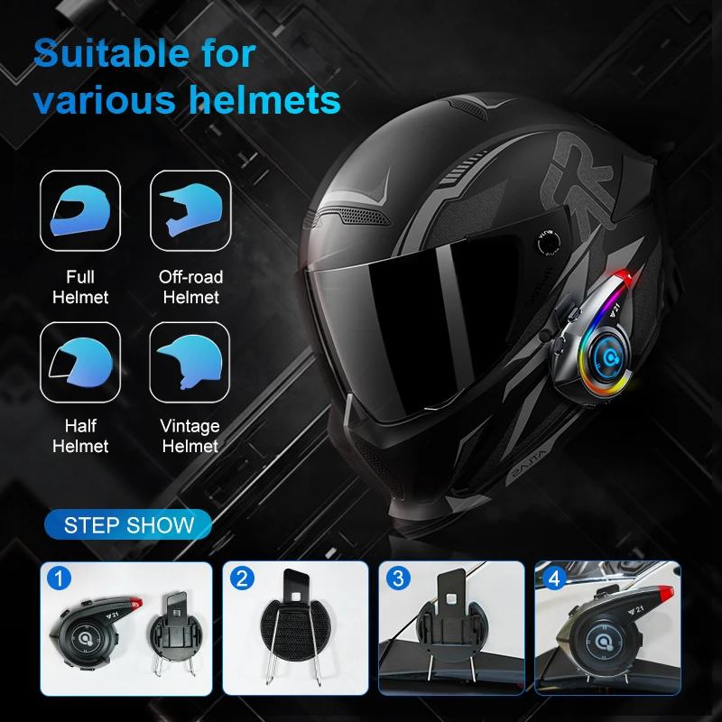 Y21 IPX6 Waterproof Headset for Helmet Bluetooth Motorcycle