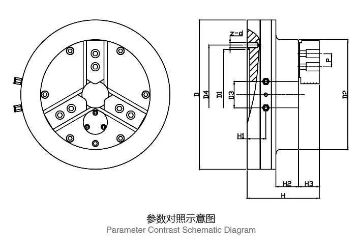 Mâm cặp máy tiện lắp phía trước Mâm cặp khí nén 3 chấu