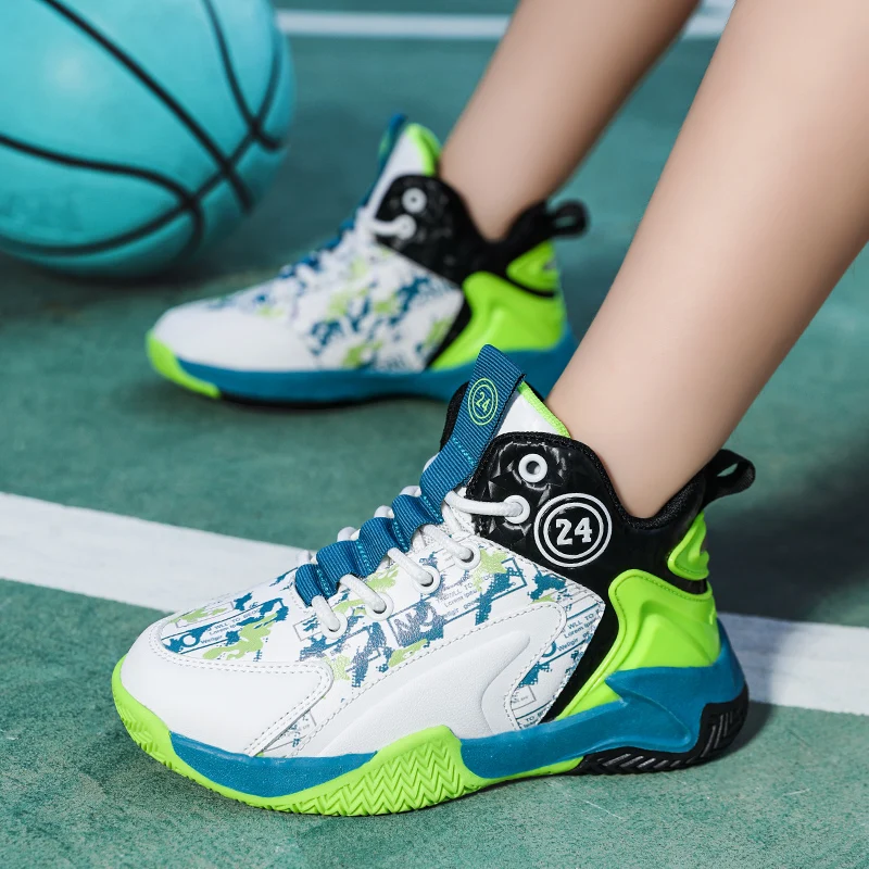 Baskets de sport blanches personnalisées pour garçons, respirantes, pour le  basketball, l'école, l'extérieur, entraîneur, chaussures décontractées