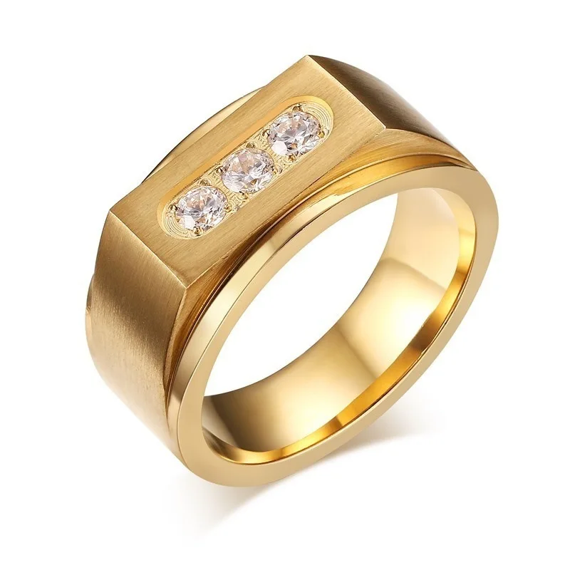 18k Gold Crystal Stone Ring Pattern Plain Band 