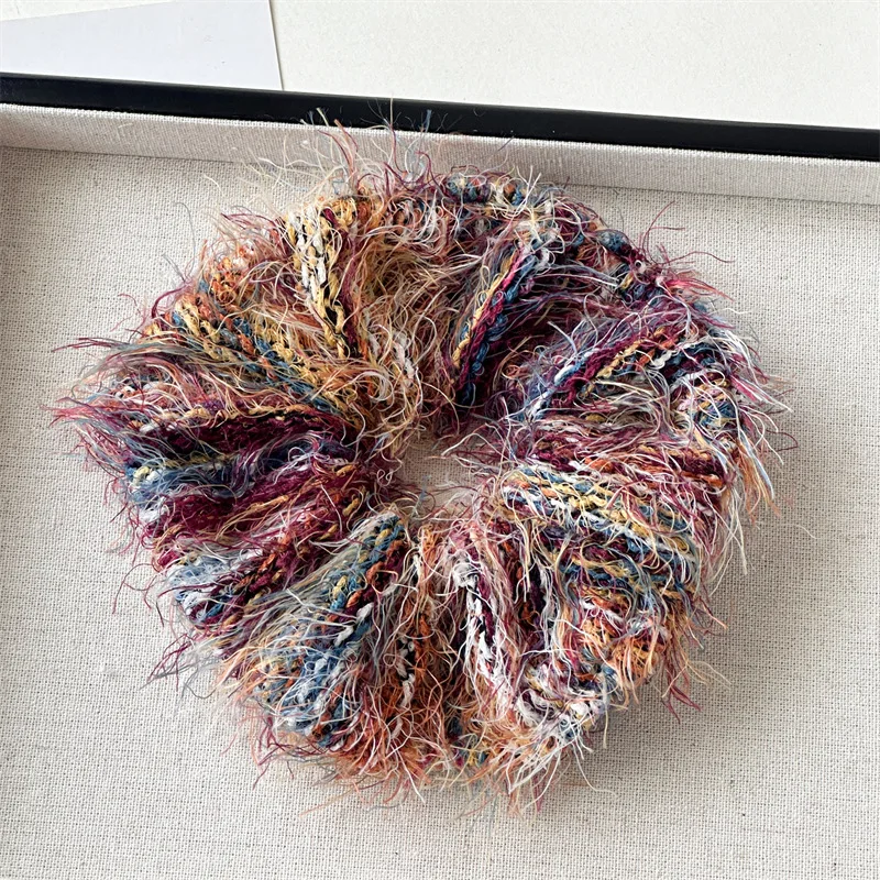 Sweet Autumn Winter Hair Accessories Soft Mixed Color Mohair Yarn Knitting Stripe Plush Scrunchies Elasticity Bands
