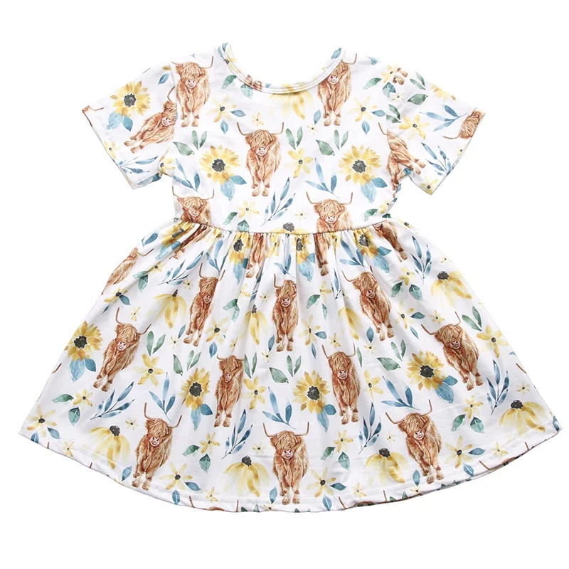 Детская одежда для девочек с цветочным принтом и короткими рукавами; Платье; Оптовая продажа; Летняя детская рисунком рукава-крылышки