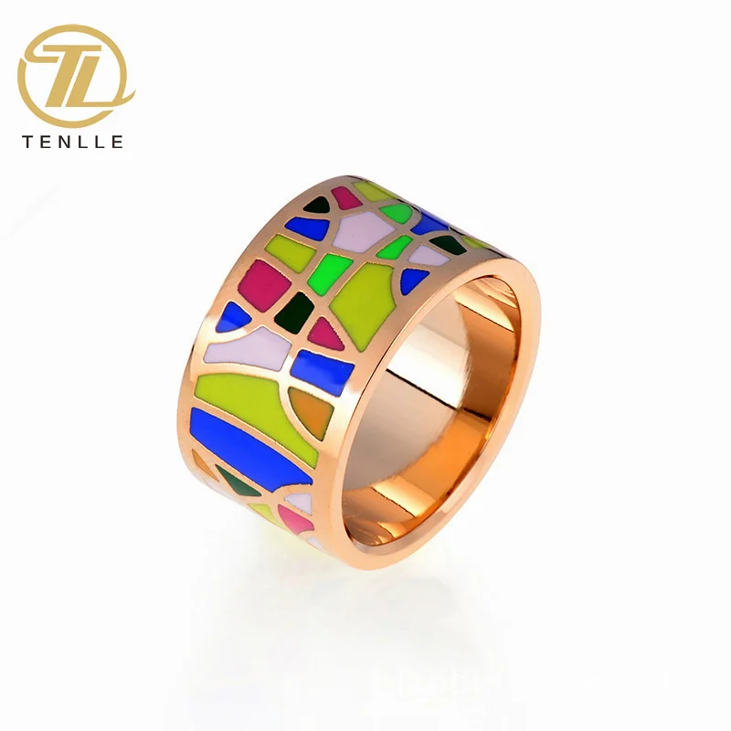 Factory Direct Sales Quality Geometric Color Enamel Jewelry Ring Stainless Steel Ladies Unique Personality Ring