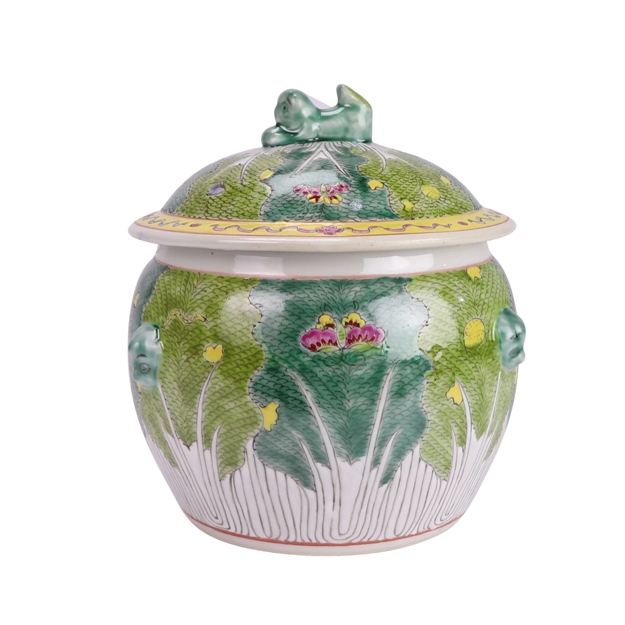 RYZG32-B-L景德镇陶瓷粉彩白菜花蝴蝶图案饭桶陶瓷罐| Alibaba.com