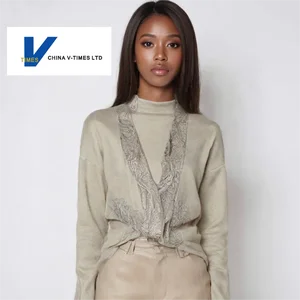 China V-Times Autumn New Style Women's Long-Sleeve T-Shirt with U-Neck Brushed Knitted Fabric Anti-Pilling Scarf Included