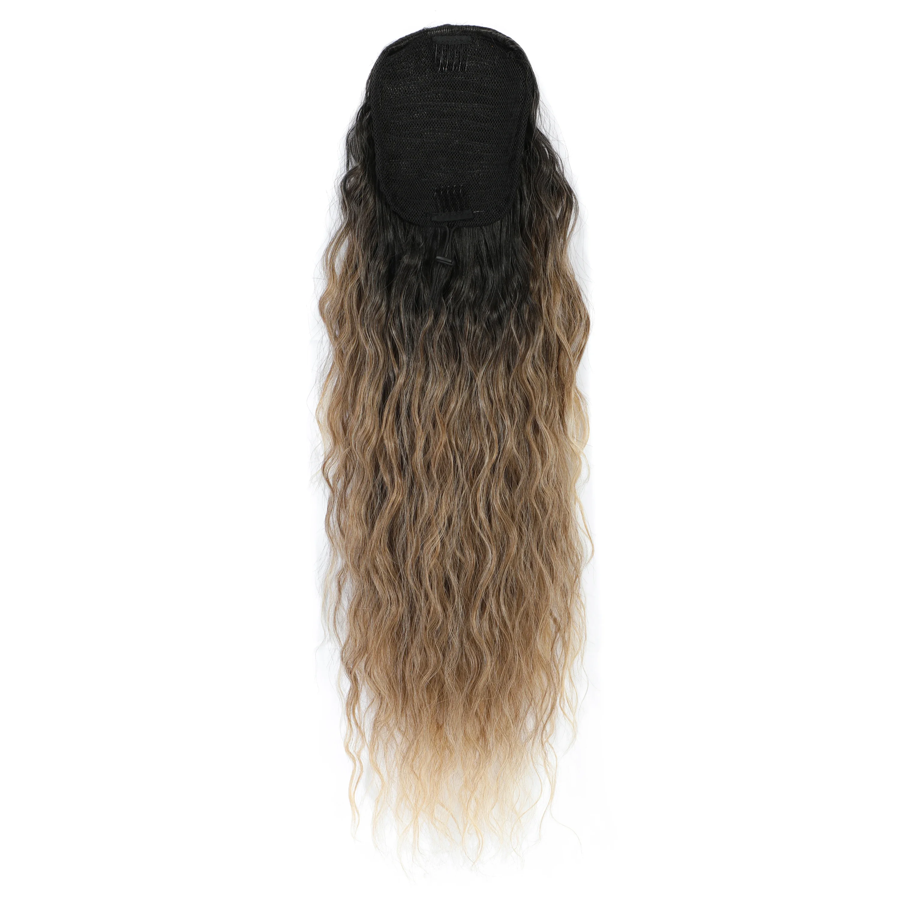 Water Wave Drawstring Ponytail Hair Extensions 170g 26in Curly Pony tail Natural Black Color 100 Brazilian Remy Human Hair 1B_voghion.com