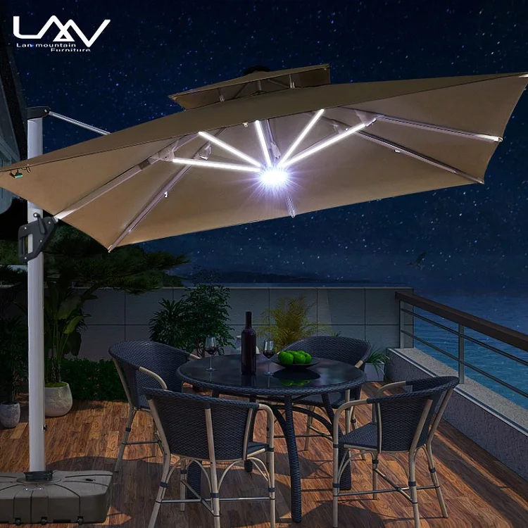 パラソルパティオ傘パラソルソーラーライトガーデンカンチレバー付き