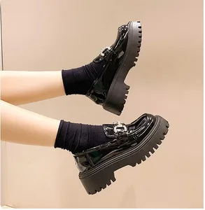 Women Korean Style Platform Thick Soled Loafers Spring and Autumn Girl British Style Black Loafer Shoes