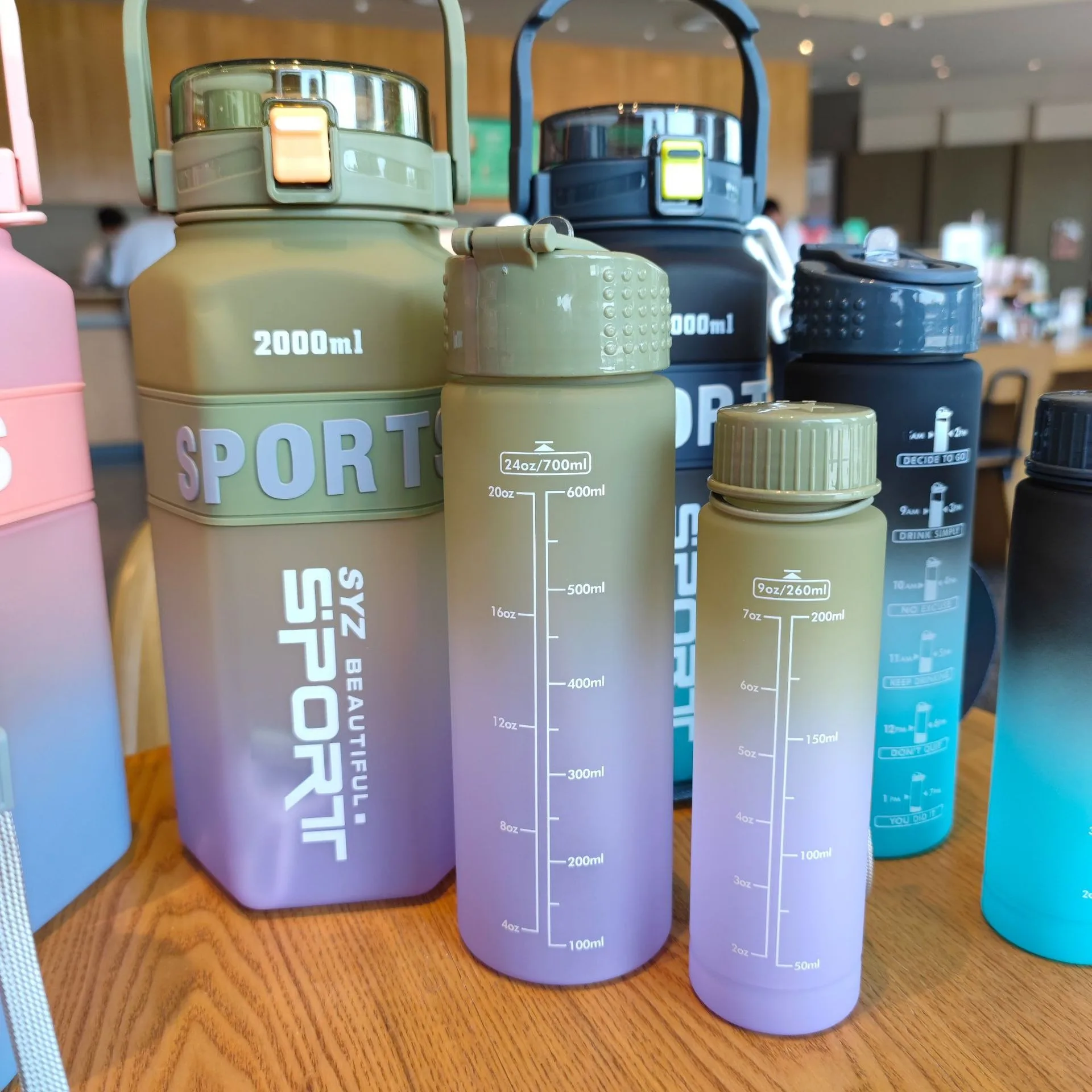 Gradient Color 3 Pcs Water Bottle Set BPA Free Plastic Water Bottle