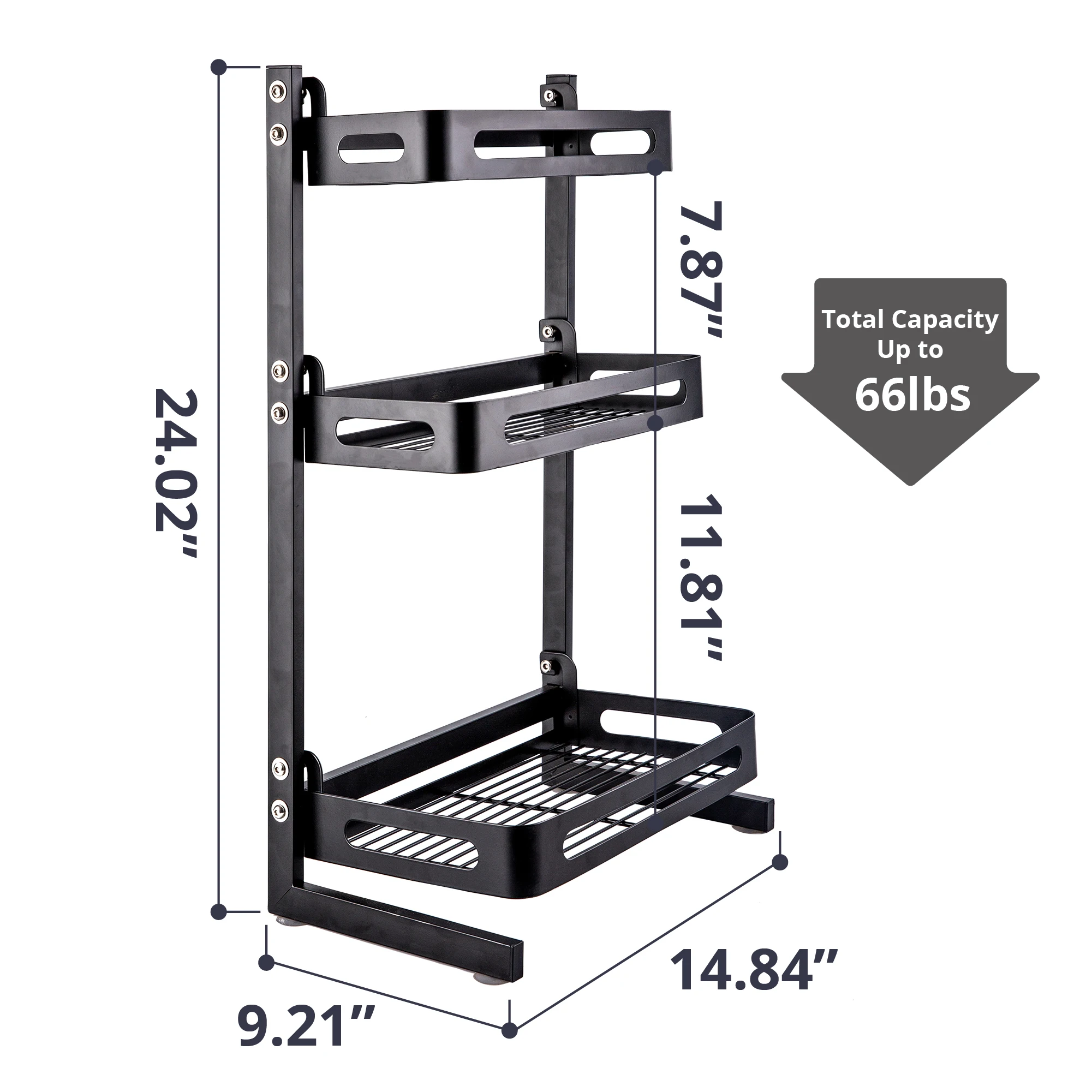 14.84 3-Tier Black Stainless Steel Spice Rack, Kitchen Storage