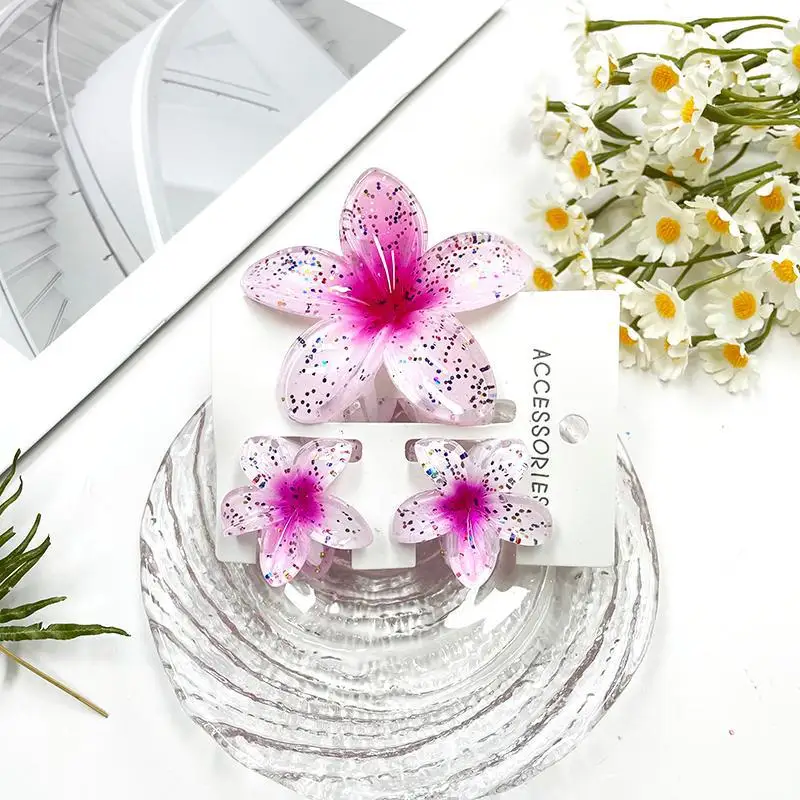 NEW FREE PEOPLE s/3 Hot Pink Purple Green Neon Daisy Flower Claw Clip Hair Retro Hawaiian Flower Hair Clips for Women 6 Pack Flower Hair Claw  main image 3