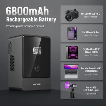 Neewer V Mount Battery PS099E with Type C Cable, 6800mAh 99Wh 14.5V Mini V Lock with OLED Display, Fast Charging 65W PD USB C detail image