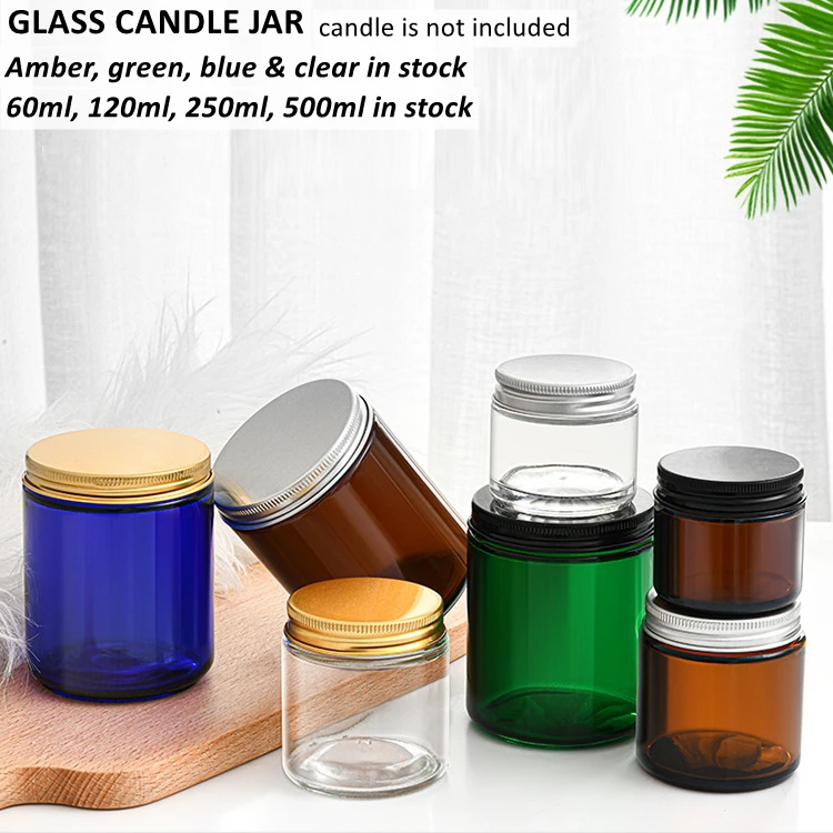 2 4 8 16 Oz 60ml 120 Ml 250ml 500ml Round Metal Lid Amber Glass Jar For Scented Candle Buy