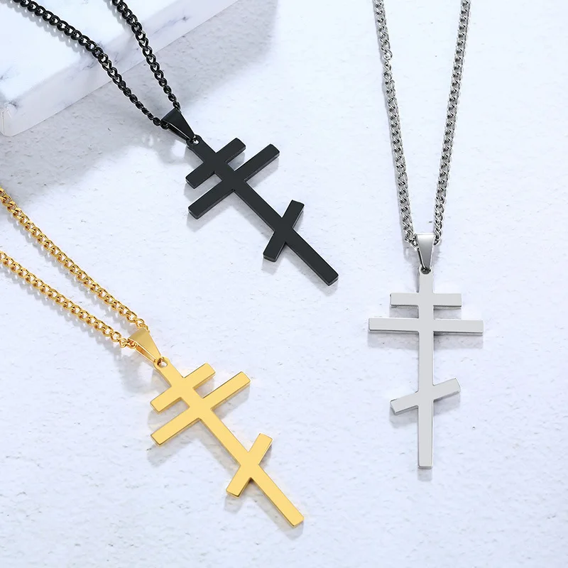 Stainless Steel Gold Titanium Cross Necklace Orthodox