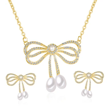 Fashion Bow Jewelry Set Gold Plated Rose Gold Platinum Necklaces And Earrings For Women Jewelry Sets Pearl