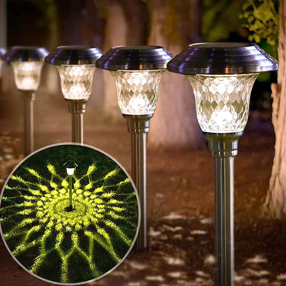 Outdoors Solar Stainless Steal Glass Lawn Lamp Stake Light Waterproof Pathway Patio Walkway Landscape Garden Yard Lights