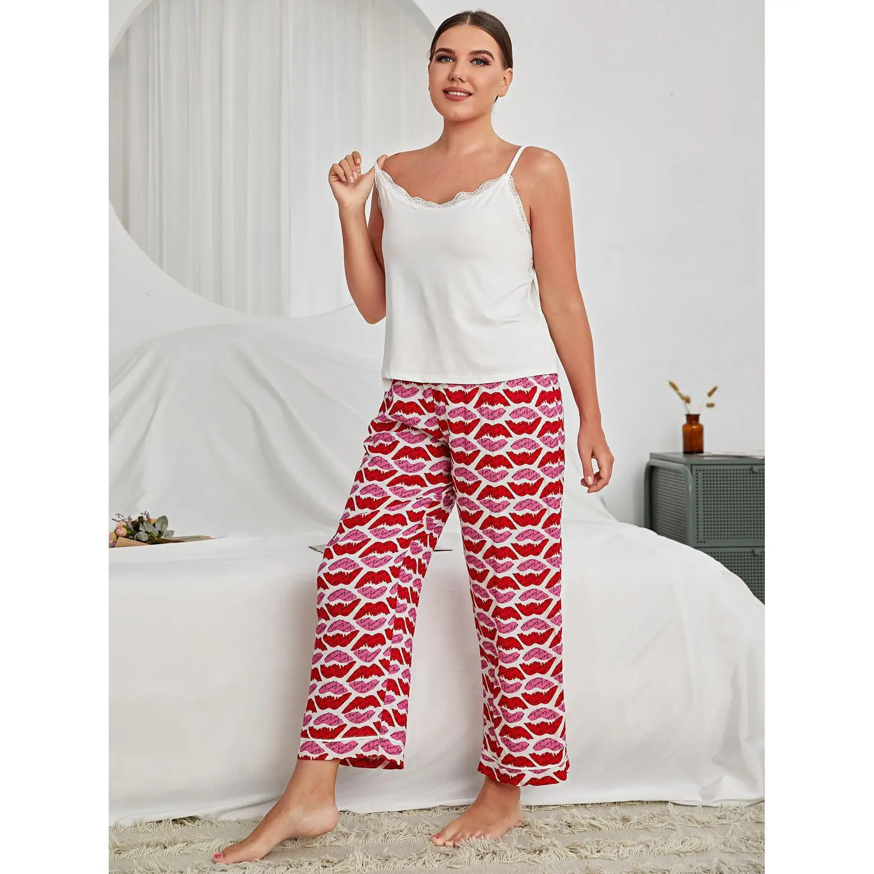 2022  Customize Wholesale 4XL Plus Size Sleepwear Short Sleeves Homewear Long Pant Pajamas