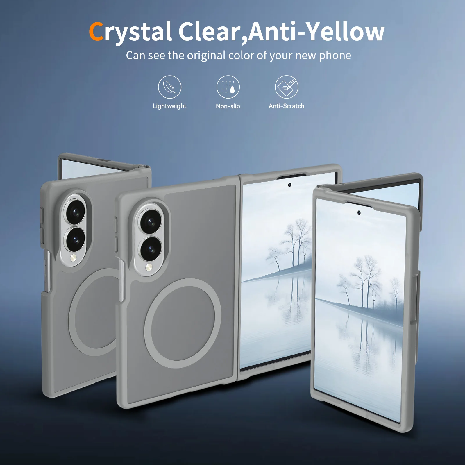 product for samsung galaxy z fold 8 wide armor case tpu pc magnetic ring wireless charge matte finish clear protective cover-6