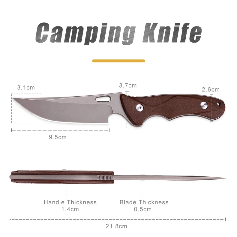 2023 New Micarta Handle Hunting Knife D2 Outdoor Camping Survival Defensive Fixed Blade Knives