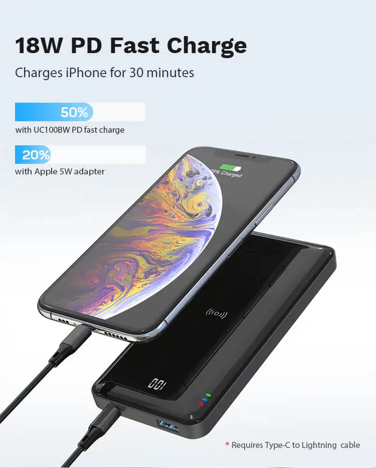 Hot Selling Electronics 10000mAh 18W Fast Charging qi Compatible Wireless Portable Charger Mirror Power Bank Portable Wireless Charger Power bank PD 3.0 18W & QC 3.0 18W Fast Charging Digital Display Qi Wireless Power Bank 10000mAh