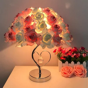 European Table Lamp Rose Flower LED Night Light Bedside Desk Lamp for Home Wedding Party Lamps Home Decor Luxury
