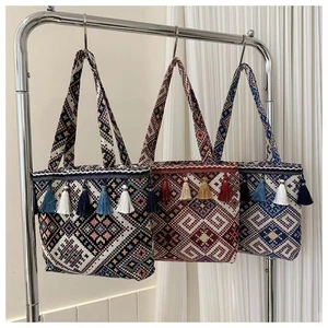 Canvas Large Capacity Tote Bag Women'S New Fashion Ethnic Style Carrying Mommy Bag Student Class Shoulder Bag