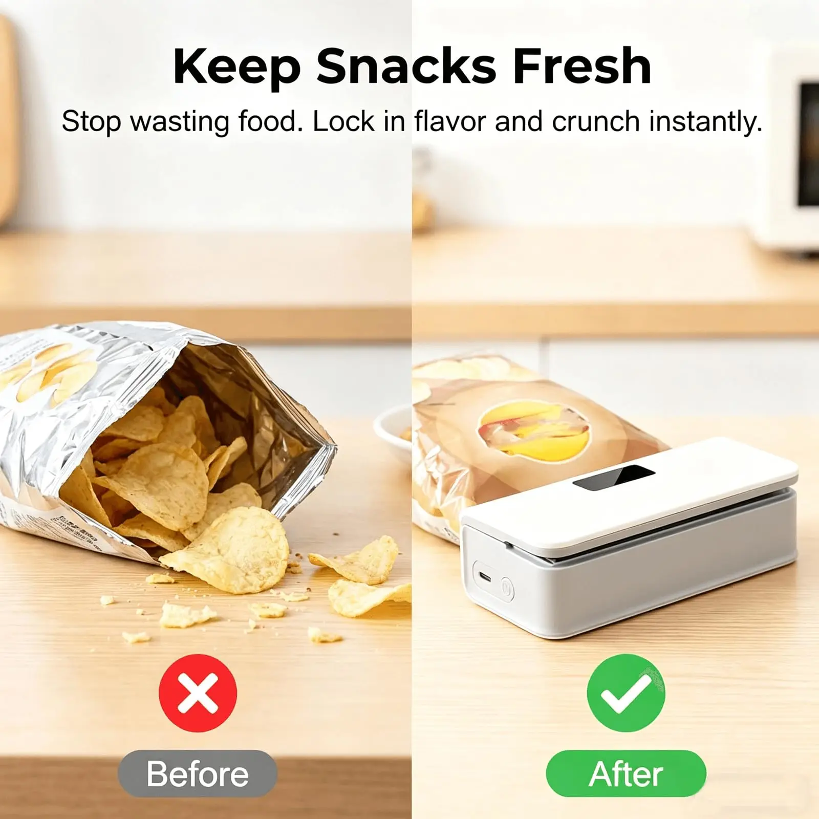 Portable Mini Vacuum Sealer Dual Purpose Airtight Snack & Food Preservation USB Handheld Plastic Sealing Machine 1.0L Capacity