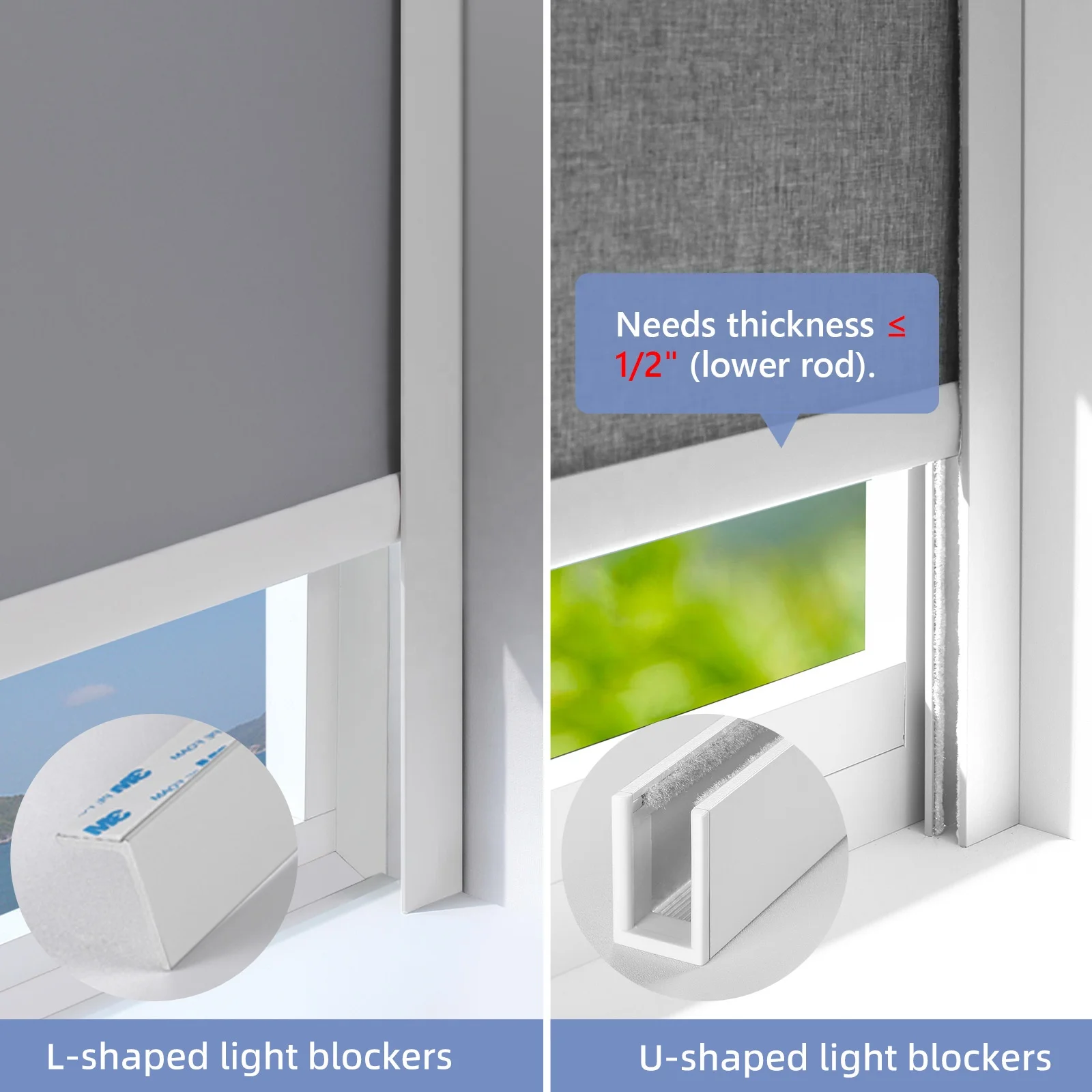 U Shaped Light Blocker Blackout Blids with Tracks Side Track for Blind Blackout Tracks Side Blocker for Blinds for Window
