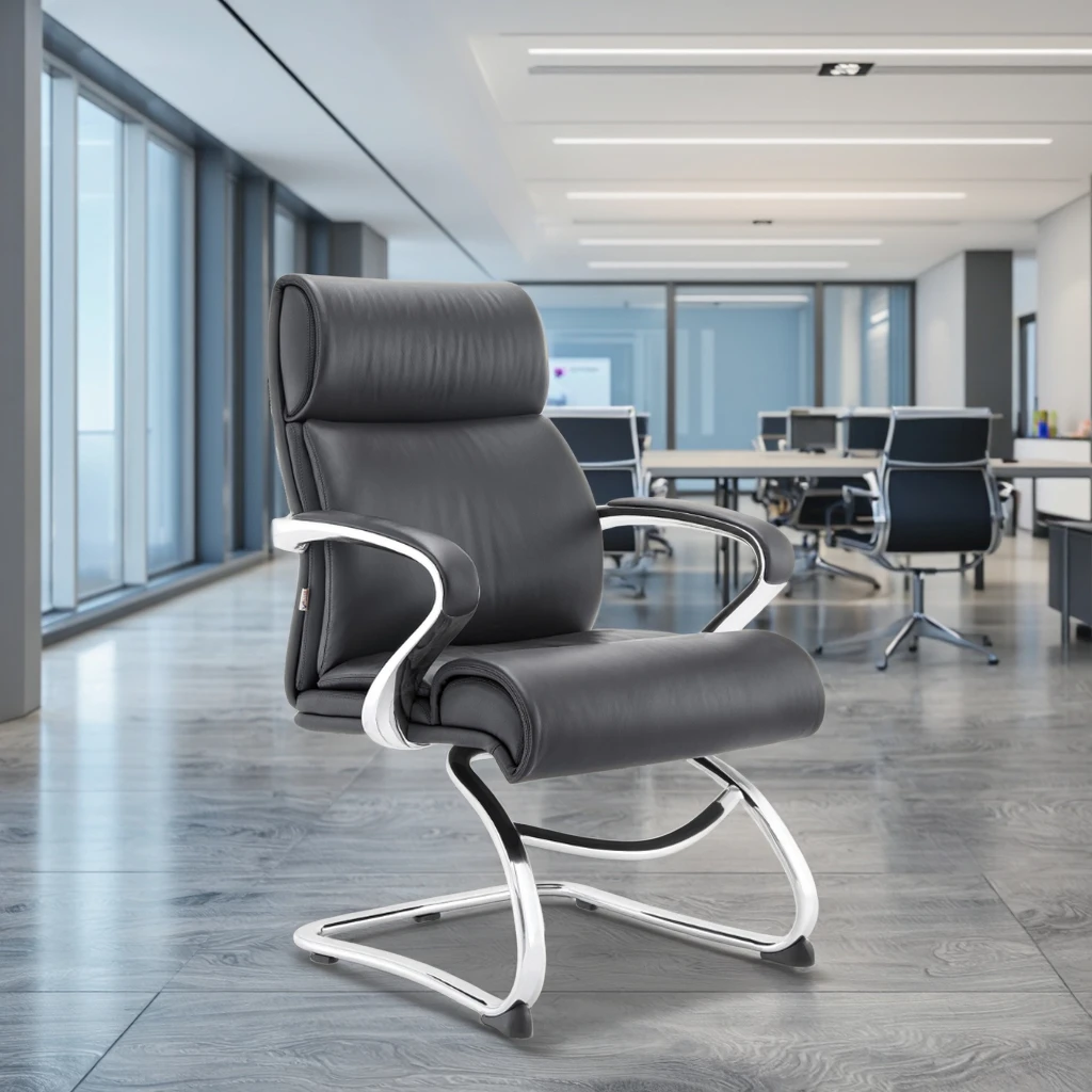 Executive Style Curved Frame Chair Aluminum Decorative Elements Corporate Office Furniture 3