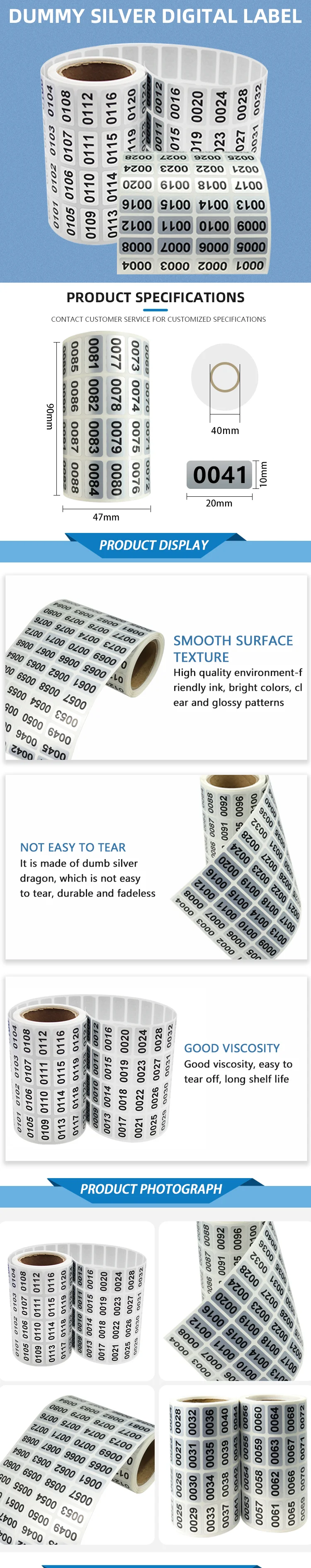 Number Sticker Self Adhesive Waterproof Gloss Silver 0001-2000 Promotion Live Stream Serial 3C Packaging Identifier Anti-Oil supplier