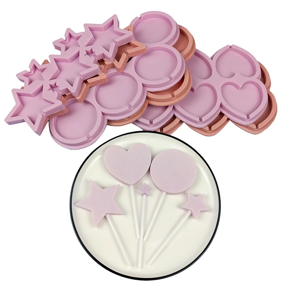 Silicone Eco-Friendly Candy Mold Six Connected Round Sheet Six Holes Heart Size Star Shape Russian Lollipop details