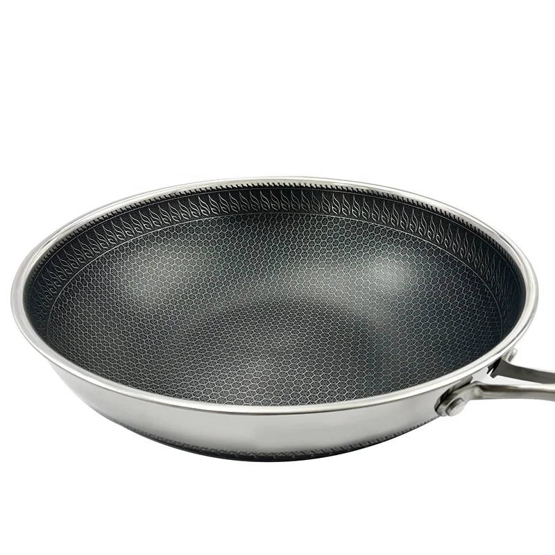 13.4-Inch Stainless Steel Wok Honeycomb Frying Pan With Glass Lid