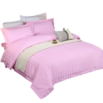 Free Sample Hospital Bed Hotel Bedsheet Sets 100% Cotton 3cm Satin Stripes Bed Cover Linen Bedding Set