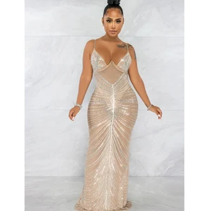 Women's Silver Empire Waist Evening Prom Party Slit Long Sexy Crystal Rhinestone Ball Gown Dress