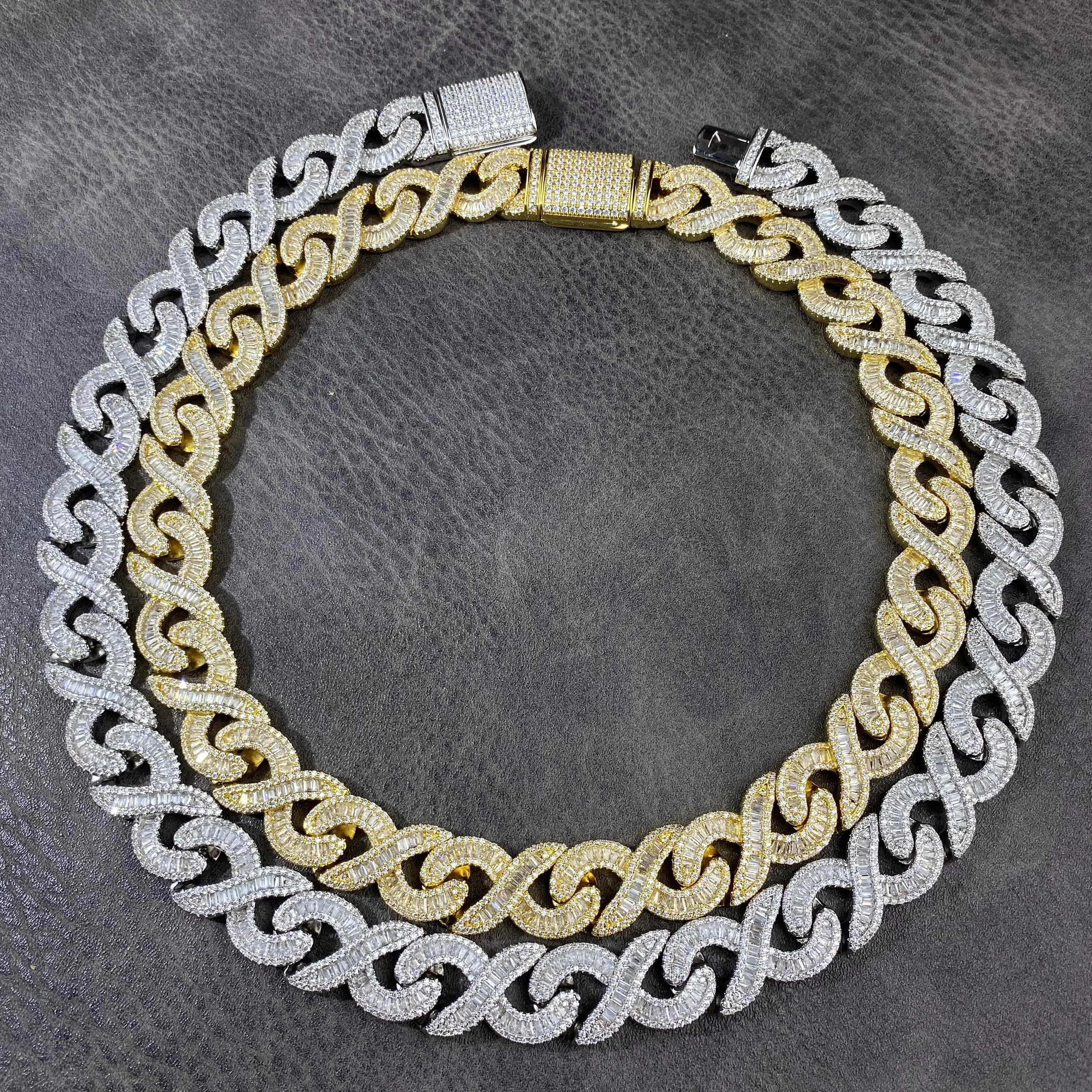 Fashion Iced Out Rectangle Top Icy Shape 15mm Cuban Link Chain Bling  Baguette Infinity Diamond Link Chain Men