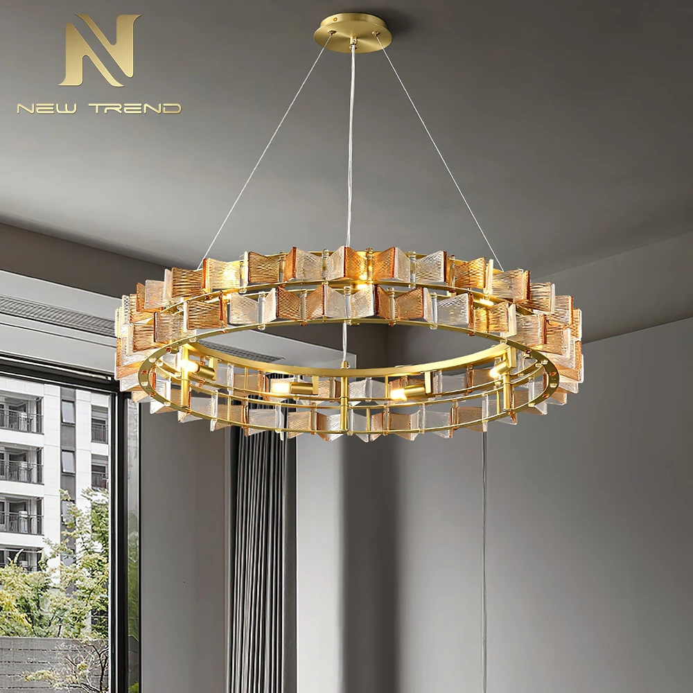 CPL-461 Modern Luxury Murano Glass Ring Chandelier – Large LED Halo Pendant Light for Living Room LED Round Pendant Light
