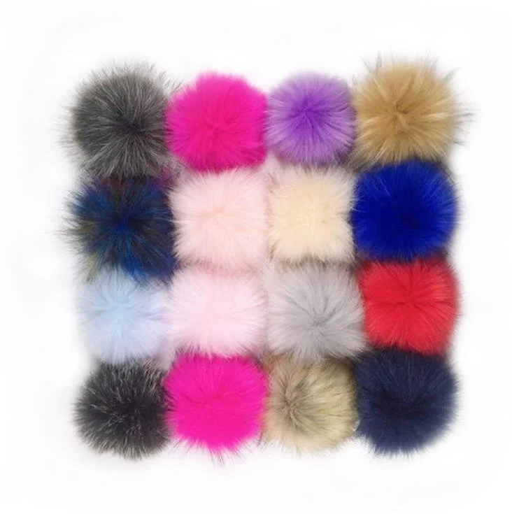 Faux Fur Fox Rabbit Fur Pom Poms with Snap Buttons for Hats