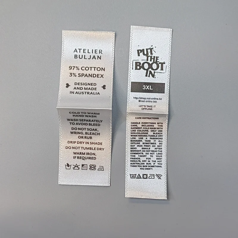 Wholesale Garment QR Code Label Custom Printed Satin 100% Polyester Cotton High Quality Clothing Tag Wash Care Label for T-shirt