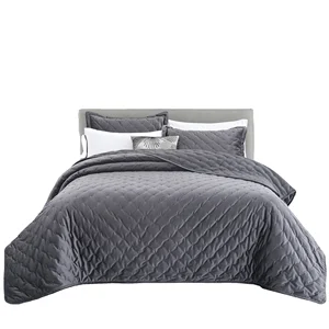OEKO TEX Super Soft Velvet Bedspread & Coverlets Dots Embroidery king Queen Size Quilted Coverlet Set
